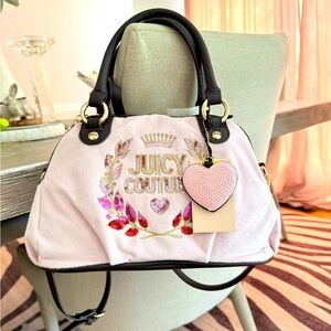Juicy Couture Light Pink Embellished Heart Satchel with Dark Trim